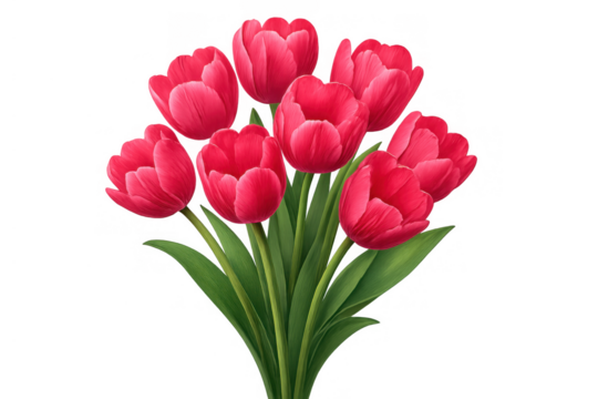 Red tulip bouquet illustration representing spring, love, and romance on transparent background