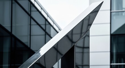 Modern Architectural Detail of Sleek Metal Structure Against Glass Building Background