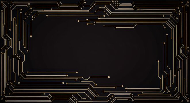 Abstract Circuit Board Design with Gold Lines on Dark Background for Technology Concepts