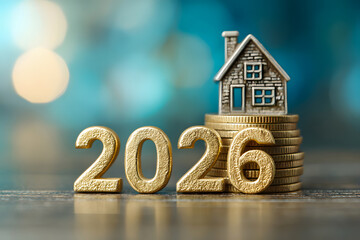 Real Estate and Housing Market Forecast 2026 with House on Coin Stack