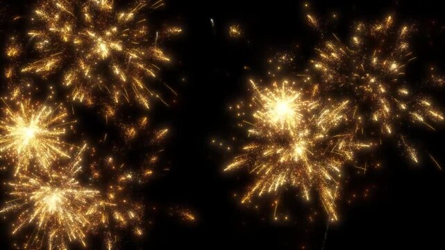 Luxury golden fireworks bursting with elegant glowing sparks perfect for New Year Christmas holiday parties festive celebrations glamorous event visuals and award celebration backgrounds in rich 4K