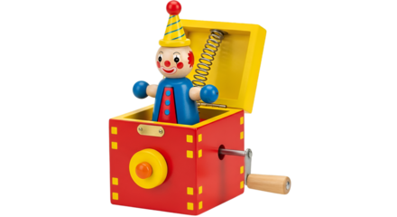 Jack in the Box Toy with Clown Popping Out on Black Background