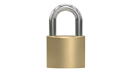 Naklejka premium Brass padlock with silver shackle on black background