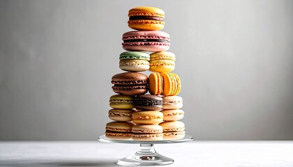 ガラススタンドに積まれたカラフルマカロン｜Colorful macaron pyramid on glass stand
