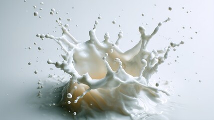 A dynamic splash of white liquid creating an elegant shape against a soft, light background.