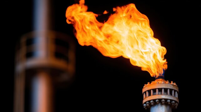 A vibrant flame burns brightly from a gas torch, showcasing a dynamic display of orange and yellow colors against a dark background.