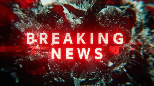 A Breaking News title card with a dramatic, explosive background. A concept of urgency, importance, and impact. A high-energy graphic. Ideal for news intros and urgent announcements.