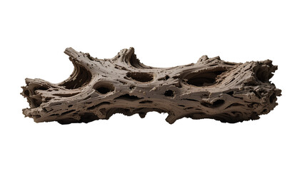 Highly Detailed Studio Shot of Weathered Driftwood Log on Transparent Background