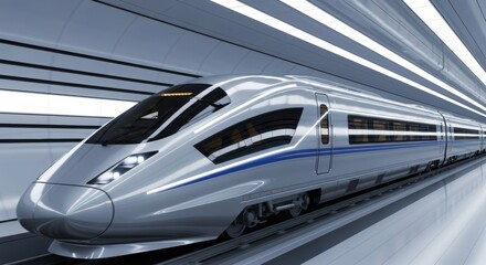 Modern high-speed train in futuristic tunnel: innovation in transportation