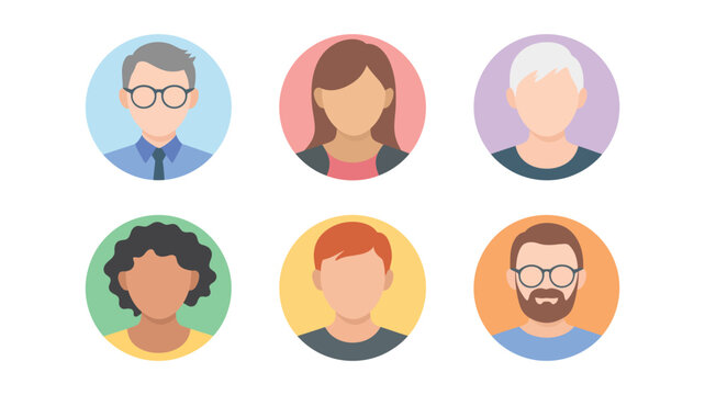 flat avatar icons of diverse people in pastel circles, minimal style for ui, social media, and team representation