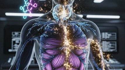 Dehydroepiandrosterone Dhea Molecular Structure Animated Over Human Anatomy Scientific Medical Research - Powered by Adobe