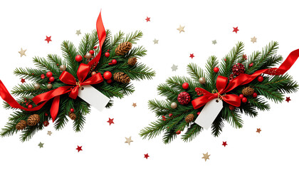 Festive Christmas Corner Decoration with Evergreen Branches and Red Ribbons