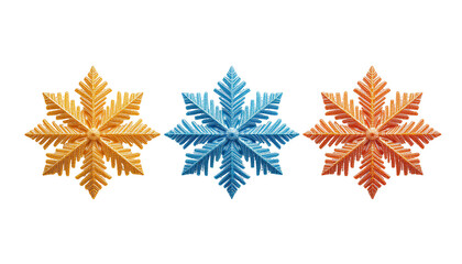 Glittery Stylized Snowflakes Arranged Horizontally on Transparent Background