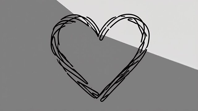 Minimal line art heart appears through a smooth reverse wipe, clean monochrome shapes forming a simple looping outline. Soft graphic motion ideal for romantic intros, titles, and modern design use.
