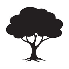 Silhouette of a lush tree with full canopy on white background