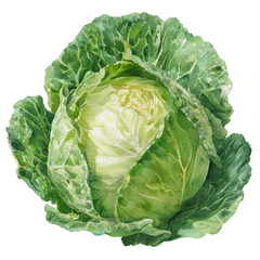 Obraz premium A beautifully rendered watercolor painting of a fresh green cabbage on a black background highlighting its crisp leaves and layered structure