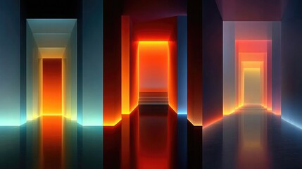 Neon abstract architectural forms showcasing glowing geometric shapes, dynamic lighting, and vibrant neon colors ideal for futuristic digital art and design projects.