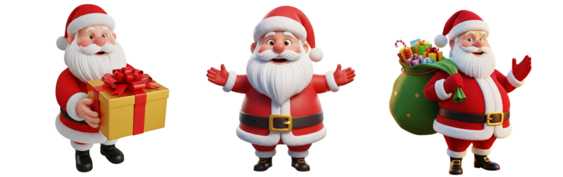 Set of 3D Santa claus isolated on white or transparent background - Powered by Adobe