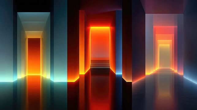 Neon abstract architectural forms showcasing glowing geometric shapes, dynamic lighting, and vibrant neon colors ideal for futuristic digital art and design projects.