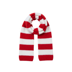 Red and white striped winter knitted scarf