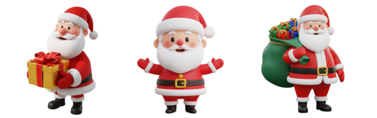Set of 3D Santa claus isolated on white or transparent background