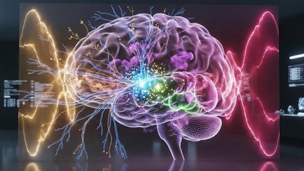 Detailed 3D Visualization of Human Brain Activity with Neural Network Connections and Neurological Data Displays