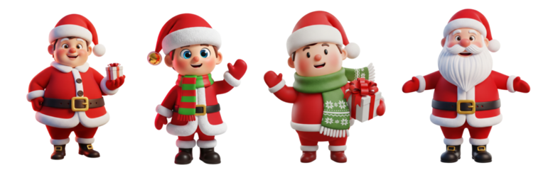 Set of 3D Santa claus isolated on white or transparent background