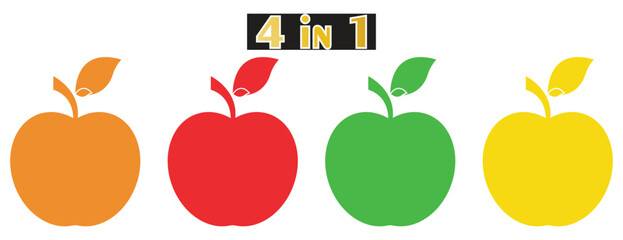 Healthy Organic Apple Fruit Icon Set, Fresh Produce and Natural Food Symbol, Colorful Flat Design Orange Red Green Yellow Vector