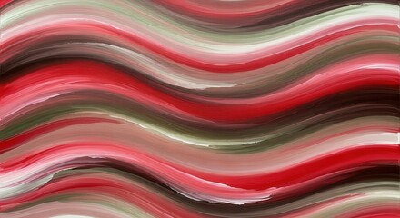 Abstract background with wavy brush strokes in vibrant red, dark brown, and muted olive green tones