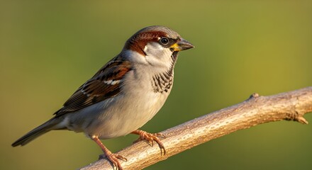 Sparrow Bird Sitting on Branch with Natural Background

