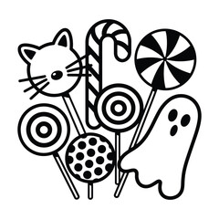 A delightful collection of thin line vector icons representing various candies and sweets.