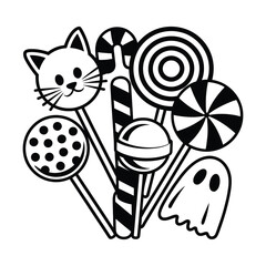 A delightful collection of thin line vector icons representing various candies and sweets.