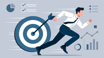 Business Professional Running Toward Target Goal Illustration