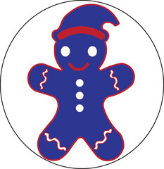 Cute gingerbread man Christmas icon with festive hat and decorative outline, modern holiday vector illustration for cards and design