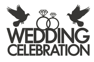 Charming wedding celebration graphic with doves and diamond rings for invitations, announcements, and elegant event designs that capture love and happiness