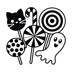 A delightful collection of thin line vector icons representing various candies and sweets.