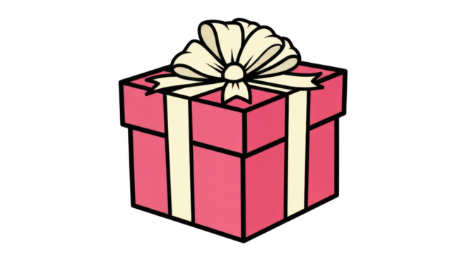 Pink gift box with yellow ribbon isolated on transparent background