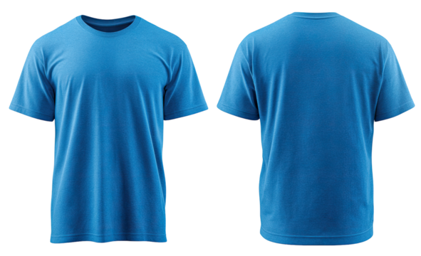 Front and back view of a vibrant royal blue t-shirt.  Simple crew neck, short sleeves.  Blank canvas for design