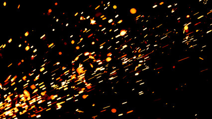 Floating embers sparks black background. Opacity or screen mode usage for overlay