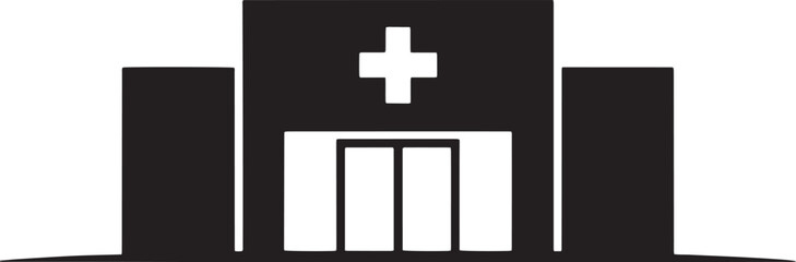 Obraz premium Black and white vector graphic of a hospital building with a cross symbol medical healthcare 1