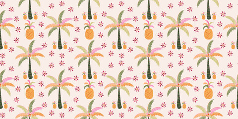 Vector Hand drawn colourful geometric flowers ,palm tree, seamless patterns for fabric tropical Pattern, textiles, clothing, wrapping paper, backdrop, banner.
