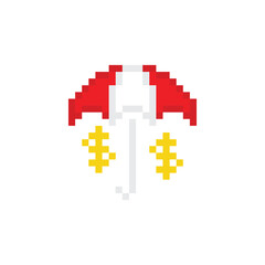 pixel 8 bit  money with umbrella  vector icon art  for computer game