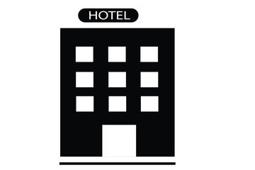 Modern hotel building illustration with sleek architectural design and vibrant color accents