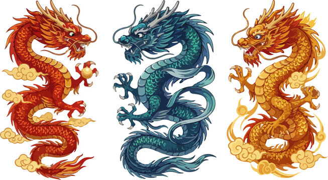 Three New Year Celebration Dragons Vector