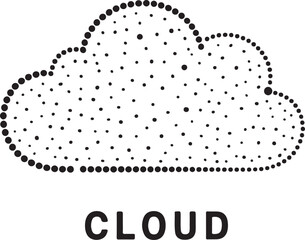 Technological cloud made from glowing particles or dots. Flat black silhouette editable vector illustration