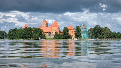 Trakai Island Castle, view from the lake. Island castle located in Trakai, Lithuania