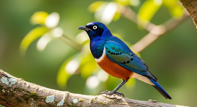 Close up shot of a superb starling perched on a branch in a natural setting outdoors - Powered by Adobe