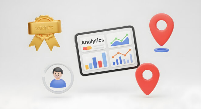 Data analytics and location tracking with user engagement and awards.