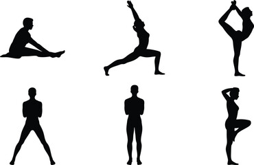 Yoga poses silhouettes on a white background fitness and wellness lifestyle