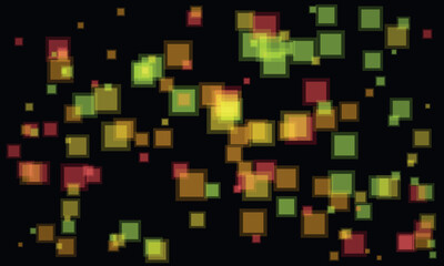 Colorful glowing squares float against a dark background, creating a vibrant abstract pattern.